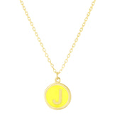 14K Yellow Enamel J Initial Necklace